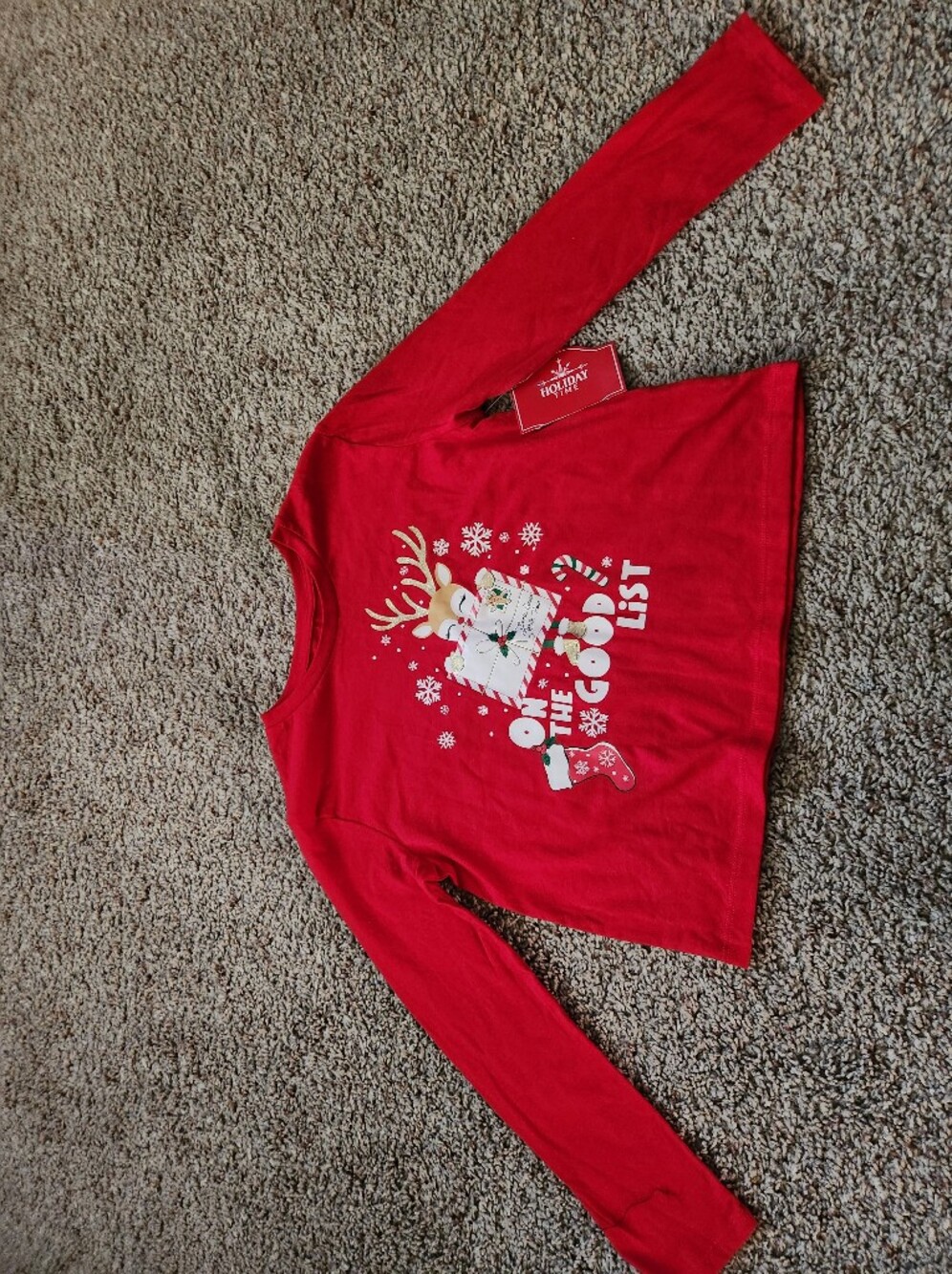 Holiday Time Red Reindeer Graphic Long-Sleeve Top Size M (7/8)